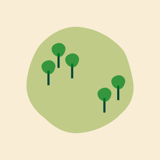 Illustration of green trees in a light green circle emulating Victoria Park.