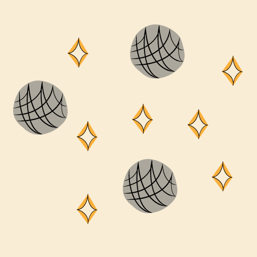 Decorative pattern of disco balls and gold stars representing Dalston's nightlife.